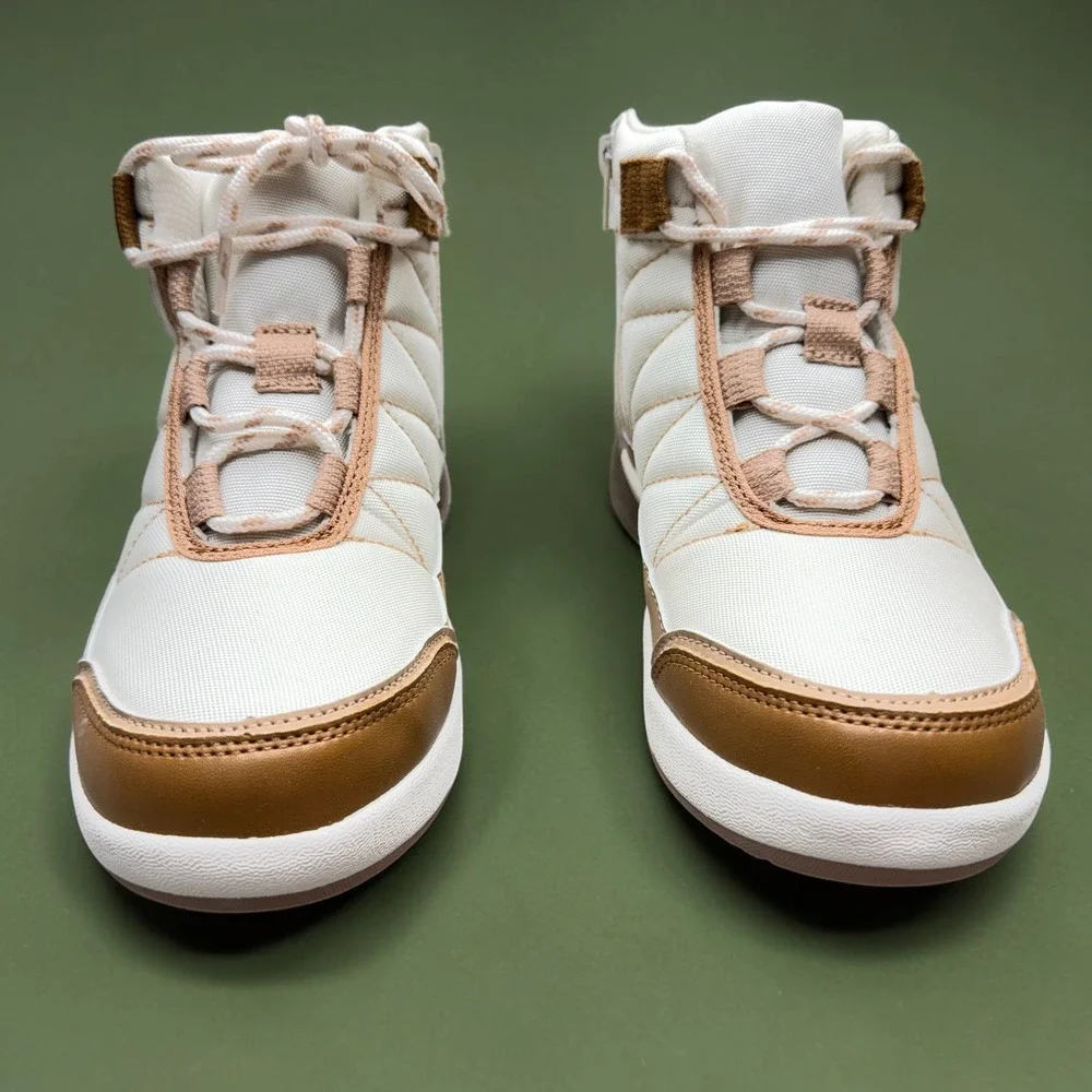 Land's End Womens Quilted High Top Side Zip Boots White Brown 532383 Size 7.5